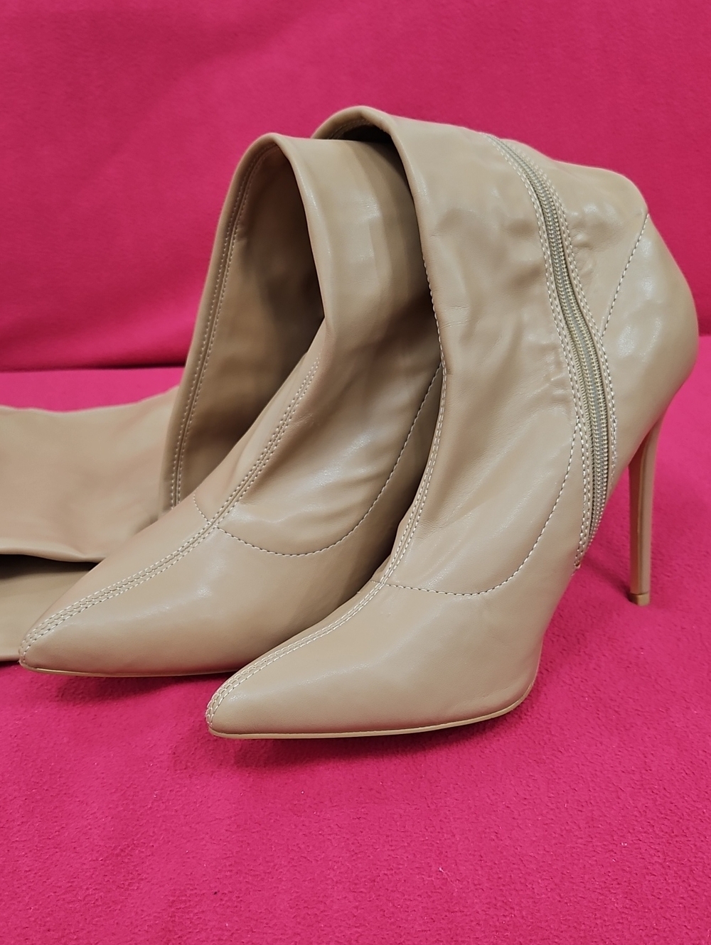 Classic Pointed Toe Stiletto Booties in Beige